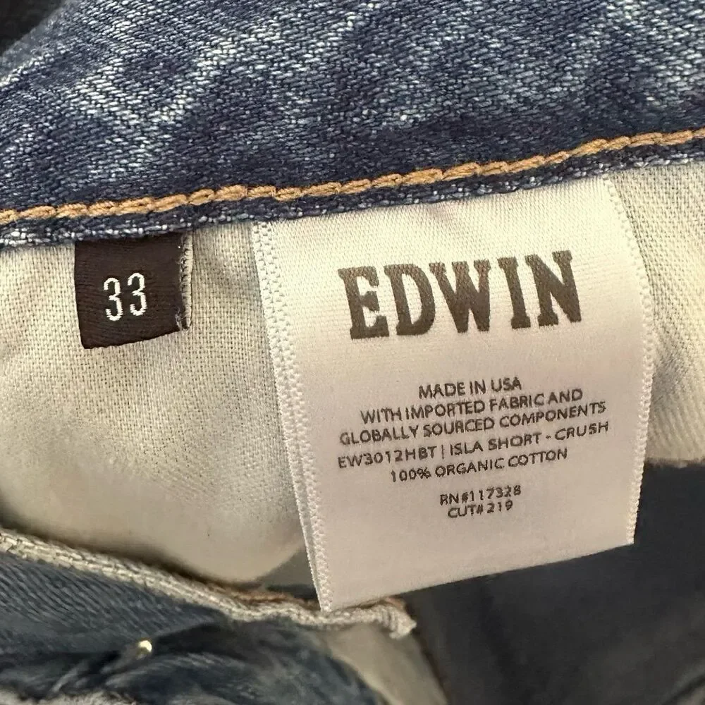 Edwin x Anthropologie Isla Pleated Denim Jean Shorts - Crush Wash - Size 33 NWT